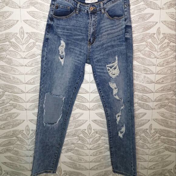 Kancan Jeans Skinny Ankle Acid Wash Heavily Distressed - Picture 1 of 7